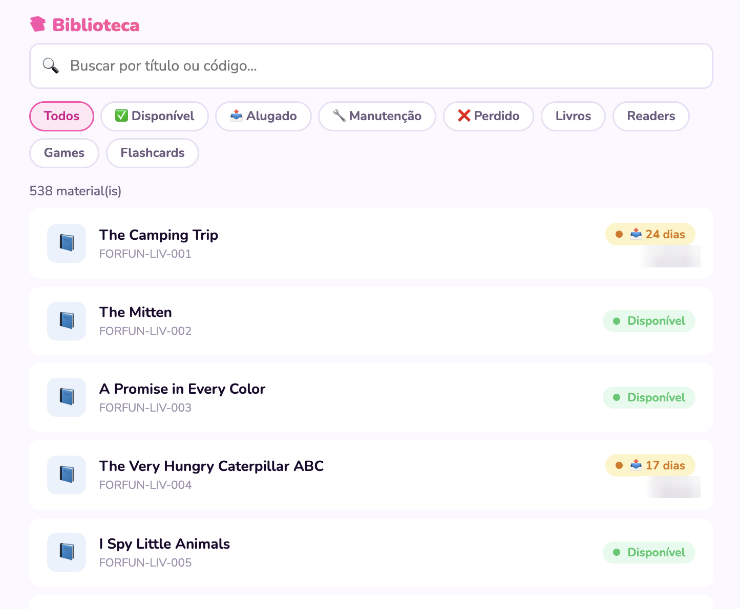 Biblioteca de materiais da For Fun