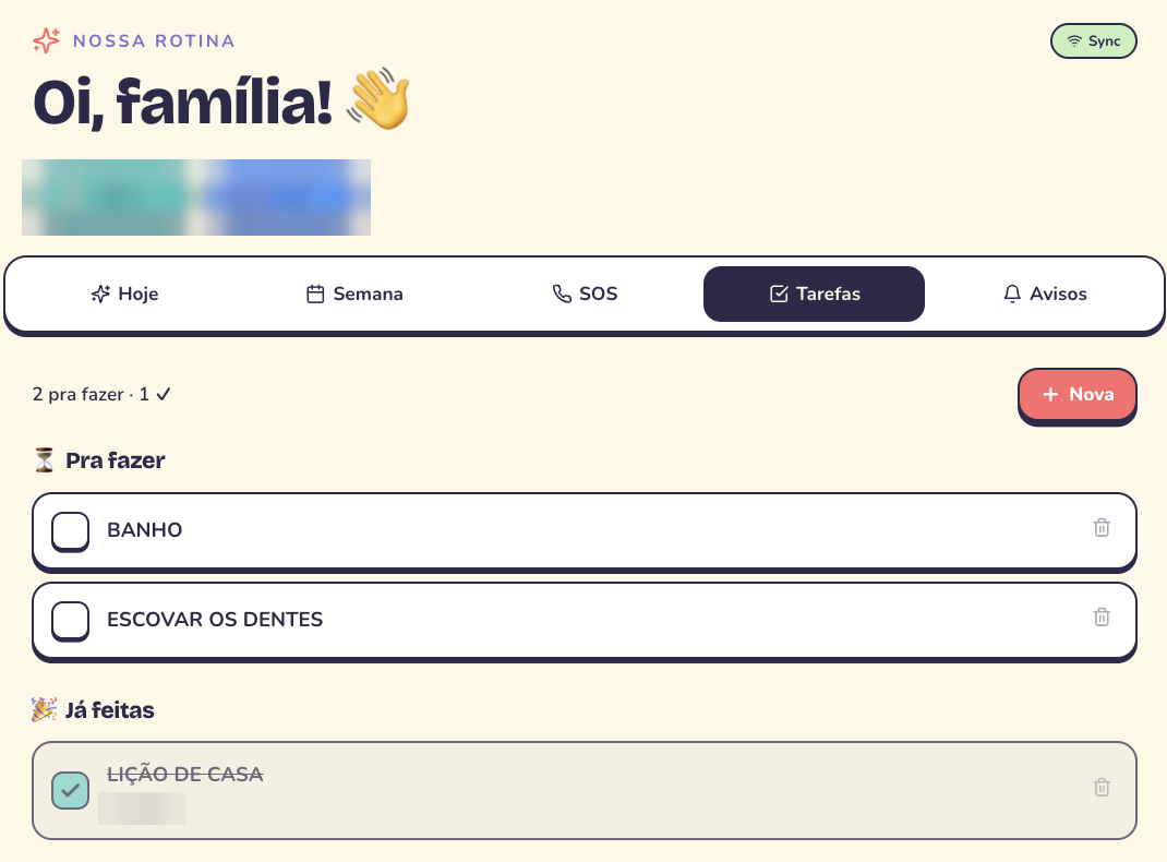 Tela de tarefas do app Rotina da Casa